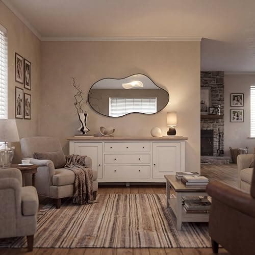 potijo Irregular Wall Mirror 20×36 Inch Wall Mirrors Decorative Black Modern Asymmetrical Abstract Mirror for Bathroom Bedroom Living Room Entryway Hallway - Thumbnail 4