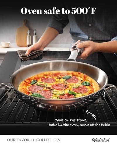 VEDNHOL Stainless Steel Frying Pan Set with Lids 8"&10"&12",8 Inch Skillet+10&12 Inch Stainless Steel Pans with Lids,Frying Pan,Tri-Ply,PFOA&PTFE Free,Dishwasher&Oven Safe,Induction Compatible - Thumbnail 5