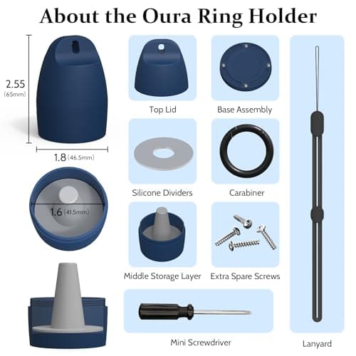 YWXTW Portable Holder for Oura Ring (with Airtag Slot), Waterproof Ring Case, Anti-Loss Ring Holder Keychain for Women & Men, Travel Jewelry Organizer for Gym & Daily Use (Deep Blue) - Thumbnail 6
