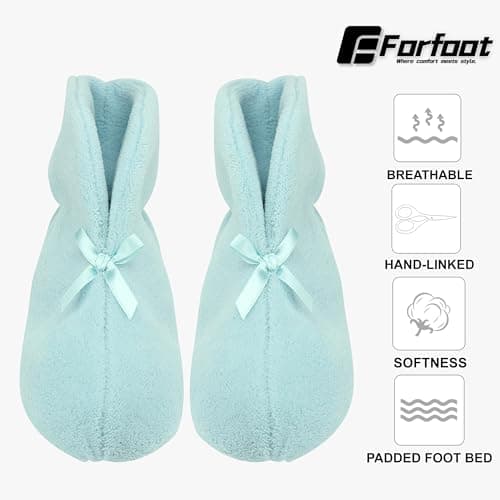 Slipper Boots, Forfoot Womens Winter Booties Slippers Coral Fleece Cozy Slip On Floor House Indoor Shoes Light Blue Non Slip Boot Slippers Size 7-8 - Thumbnail 3