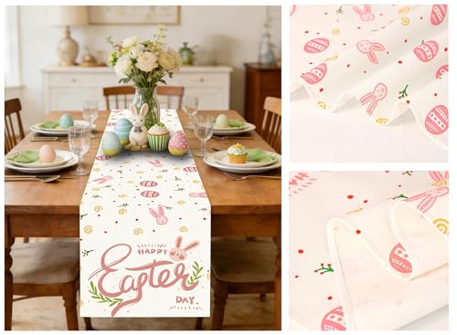 PECHAR Easter Table Runner Bunny Rabbits Eggs Table Runner Kitchen Dining Table Decoration Home Party 13.39x70.87 Inch - Thumbnail 5