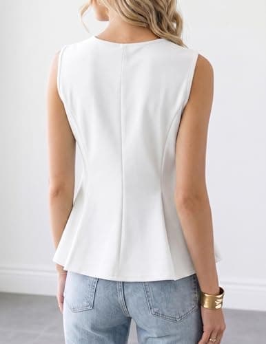 APRRAIN Peplum Tank Tops for Women Dressy Business Casual Work Sleeveless Blouse Summer Office Suit Vest Top Shirts 2026 Trendy Outfits Professional Clothes White - Thumbnail 5
