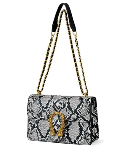 Goinsound Womens Snake Print Crossbody Purse Snakeskin Leather Shoulder Bag with Chain Strap Black - Image 1