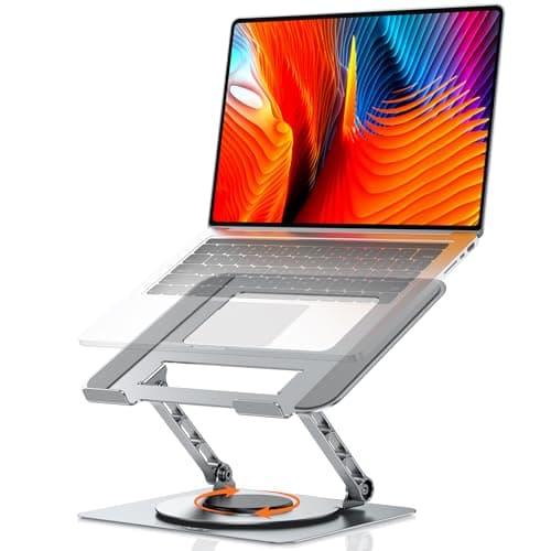 TECKNET Laptop Stand for Desk, Computer Stand with 360 Rotating Base, Ergonomic Laptop Riser Metal Holder for Desk Collaborative Work - Silver