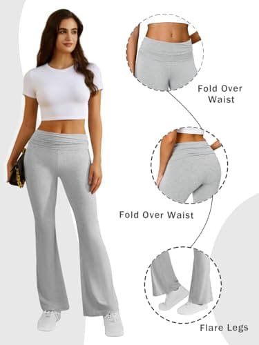 COPYLEAF Flare Leggings for Women Fold Over Yoga Pants Stretch Bell Bottom Y2K Lounge Casual Sweatpants(Light Grey S) - Thumbnail 5