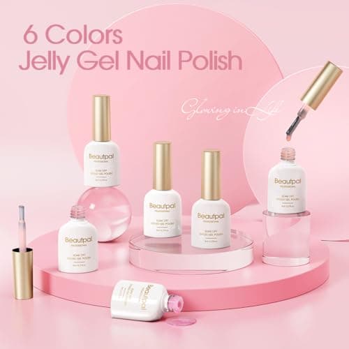 Larvall Beautpal Jelly Nude Pink Gel Nail Polish of 6 Colors Translucent Milky White Nude Sheer Gel Polish Kit for Salon Manicure and Nail Art DIY at Home 8ml - Thumbnail 6