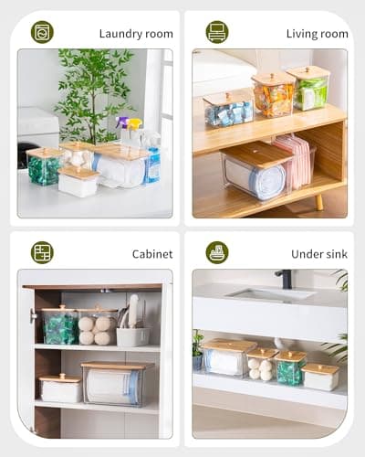 iCASA Trash Bag and Pod Dispenser - 5 in 1 Acrylic Under Sink Organizer with Bamboo Lid, Holds Garbage Bags, Dishwasher Pods, Laundry Tabs, Dryer Sheets & Balls for Kitchen, Pantry, Laundry Room - Thumbnail 6