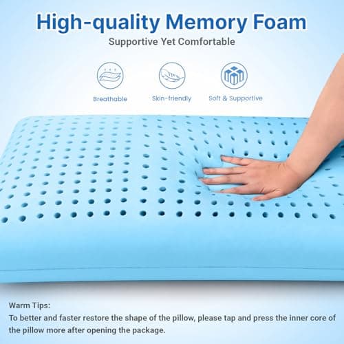 TranquilMoments Memory Foam Pillows, Bed Pillow, Bed Pillow for Side, Back and Stomach Sleepers, Neck Pillow for Sleeping with Removable and Machine Washable Cover, Queen Size (2 Pack) - Thumbnail 5