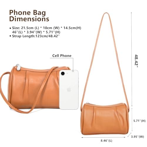 Soft Real Leather Hobo for Women Brown Designer Small Barrel Crossbody Purse for Weekend Errands Coffee Dates Casual Outings & Market - Thumbnail 4