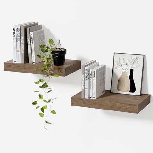 Modcraft Smoke Gray Floating Shelves for Wall Set of 2, 11.8 Inch Small Wall Shelves for Bathroom Over Toilet, Hallway & Bedroom Storage, Wall Mounted Shelves for Decor, Candles & Small Plants - Image 1