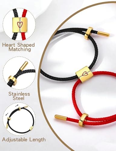 COTATI Matching Couple Bracelets for Him and Her, Friendship Relationship Promise Bracelet for Boyfriend Girlfriend, Anniversary Love Jewelry Gifts Set (Black-Red) - Thumbnail 4