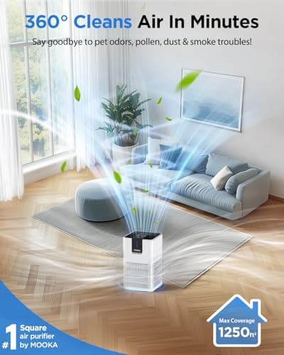 Air Purifiers for Home Large Room 1250 Ft²,MOOKA H13 HEPA Air Purifier for Pets Dust Odor Smoke,Aromatherapy Function,Air Cleaner with 15dB Quiet Sleep Mode for Bedroom Office Living Room,M05,White - Thumbnail 2