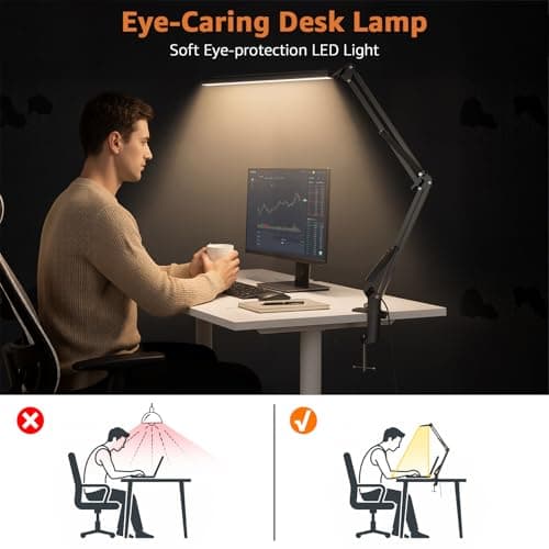Upgrade Swing Arm LED Desk Lamp with Clamp, 80 LED Beads, 5 Color Modes & 11 Brightness Levels, 360° Adjustable Arm, Eye-Caring Light CRI95, Timer & Memory Function, for Office, Study, Crafting - Thumbnail 6