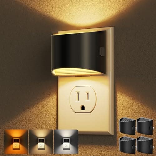 DORESshop LED Night Light[4 Pack], Night Lights Plug into Wall, Plug in Night Light with 3 Color Temperatures, Dusk to Dawn Sensor, Nightlights for Adults, Bedroom, Bathroom, Hallway, Black