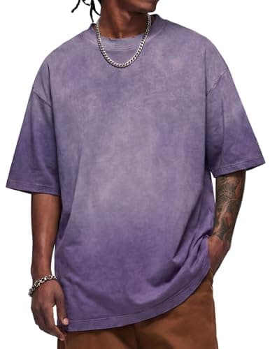 Vamtac Heavyweight T Shirts for Men Oversized Gradient Tshirt Wash Crewneck Short Sleeves T Shirts Summer Cotton Tops Purple Medium - Image 1