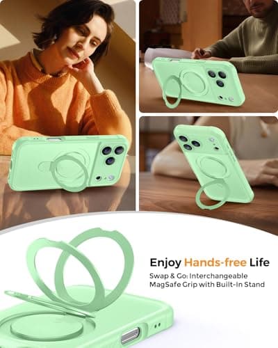 MOCCA Design for iPhone 17 Pro Case, Compatible with Magsafe [Premium Invisible Magnetic Ring Stand] [Military Drop Protection] Full Camera Guard Translucent Matte Slim Phone Cover 6.3",Matcha Green - Thumbnail 4