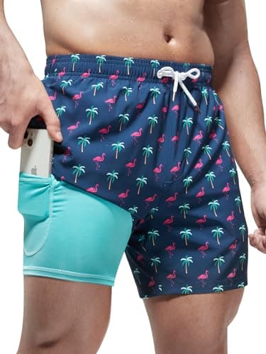 Arcweg Mens Swimming Trunks 2 in 1 with Boxer Liner 5.5" Quick Dry Swimwear Bathing Suit Swim Shorts with Zipper Pockets S(US) - Image 1