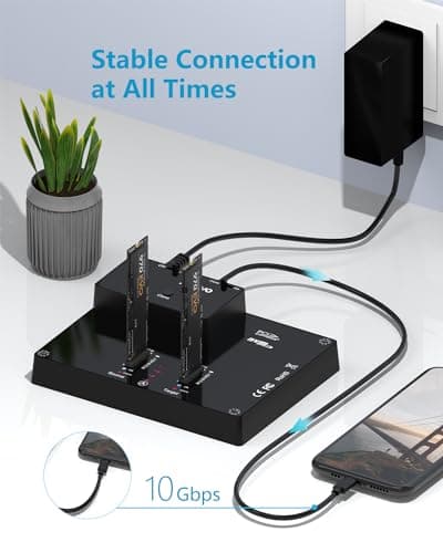 MAIWO K3015P Portable Dual Bay M.2 NVME Docking Station, Tool-Free Type-C10Gbps NVME SSD External Enclosure, with Offline Clone duplicator and System Copy Function. - Thumbnail 3