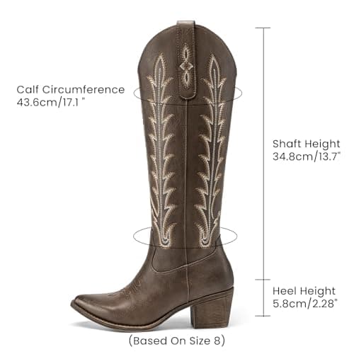 Athlefit Cowboy Boots for Women Cowgirl Western Knee High Comfortable Slip On Chunky Heel Square Toe Embroidered Fall Fashion Tall Dancing Boots Dark Brown Dark Brown Size 11 - Thumbnail 3