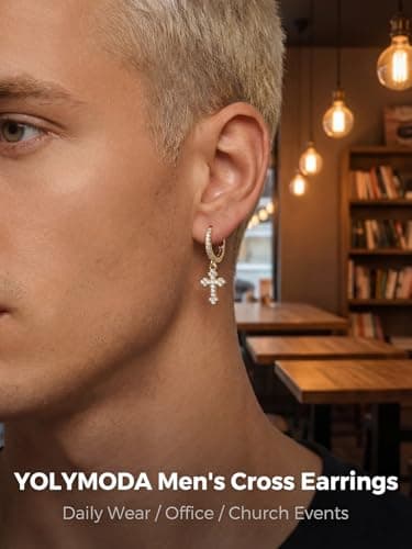 Sterling Silver Cross Hoop Earrings for Women 925 Silver Dangle Drop Earrings Dainty Trendy Sparkly Dangling Earrings Small Dangly Huggie Hoops with Cubic Zirconia Charms Mens Cross Earrings - Thumbnail 5