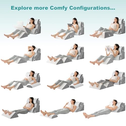 Hansleep Bed Wedge Pillow Set for After Surgery 6PCS, Post Surgery Pillow for Sleep Apnea and Acid Reflux Relief, Adjustable Reading Pillows Back Support with Memory Foam, White, 23" - Thumbnail 5