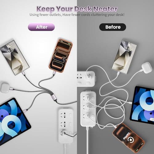 Travel & Car USB C Cable, USB C Splitter Multi Charging Cable, 4 in 1 USB C Charging Cable with 4 Type C Ports, Compatible with iPhone 17/16/15 Pro Max/Android/Galaxy S26 and More USB C Devices-5FT - Thumbnail 4