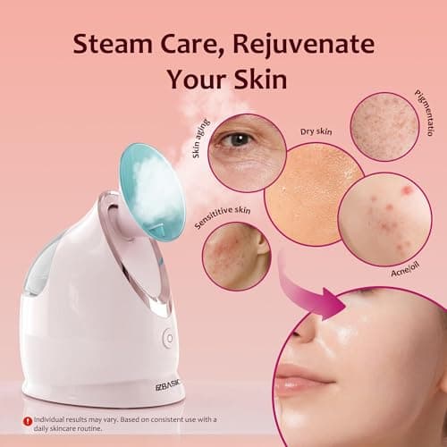 Facial Steamer EZBASICS Ionic Face Steamer for Home Facial, Warm Mist Humidifier Atomizer for Face Sauna Spa Sinuses Moisturizing, Unclogs Pores, Bonus Stainless Steel Skin Kit Blue - Thumbnail 3