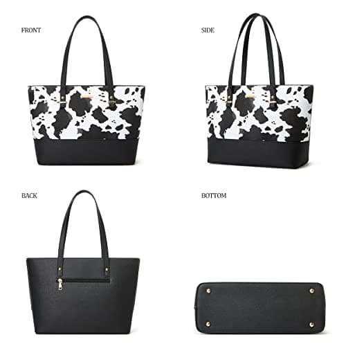 Women Fashion Handbags Wallet Tote Bag Shoulder Bag Top Handle Satchel Cow Print Purse Set 4pcs - Thumbnail 4