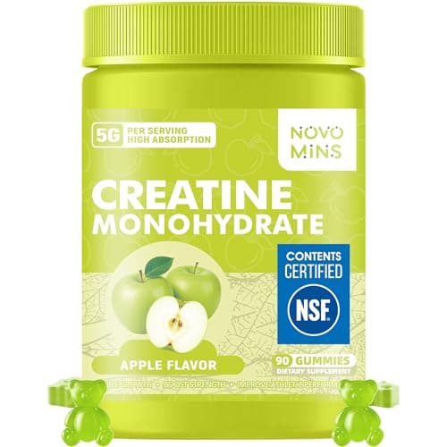 novomins Creatine Monohydrate Gummies 5000mg for Men & Women, Chewables Creatine Monohydrate for Muscle Strength, Muscle Builder, Energy Boost, Pre-Workout Supplement(90 Count)-Apple Flavor. - Image 1