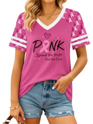 QIXYN Breast Cancer Shirts for Women Pink Ribbon Cancer Survivor Shirt