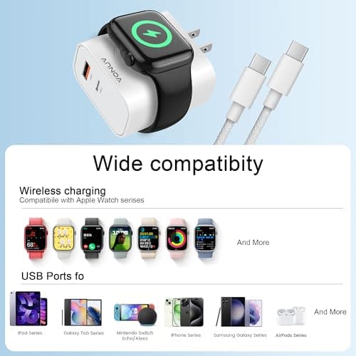 3-in-1 Adapter for Apple Watch, 20W USB C Fast Charging Block with Dual Ports & Magnetic Wireless Adapter, Portable Travel Wall Plug for iWatch Ultra/SE/11/10/9/8/7, iPhone 17/16/15/14, AirPods - Thumbnail 6