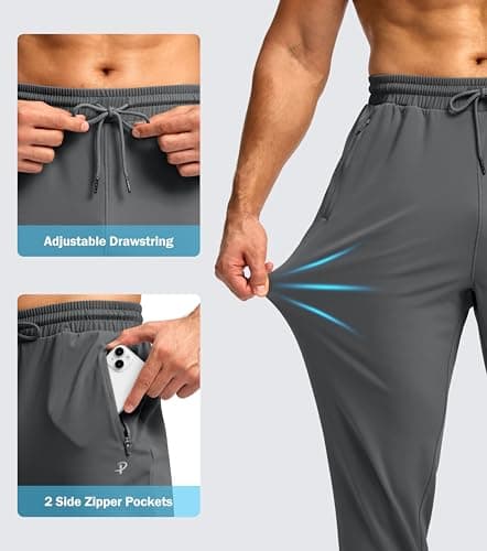 Pudolla Men's Fleece Lined Joggers Sweatpants with Zipper Pockets Winter Warm Pants for Men Running Workout Gym Athletic(Dark Grey Medium) - Thumbnail 6