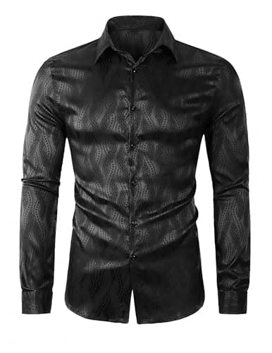 ZAFUL Mens Long Sleeve Casual Silk Shirt Shirt Non-Iron Formal Classic Formal Button Down Dress Shirts Black M - Image 1