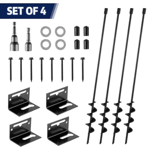 MIXXIDEA 24 in Mobile Home Anchors, Metal Ground Anchor Screw in, Heavy-Duty Earth Anchors with Adapter for Drill, Anchor Kits Set of 4 for Storage Shed, Swing, Trampoline, Tent (Black-4pk) - Thumbnail 4