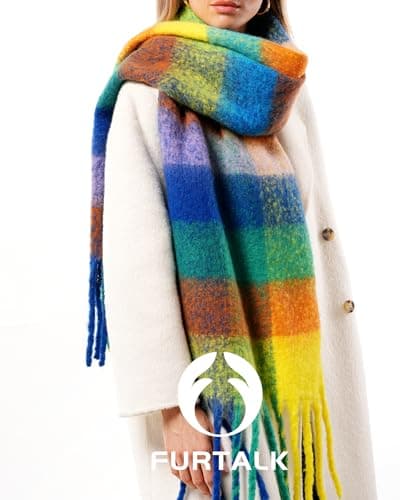 FURTALK Winter Scarf for Women, Oversized Plaid Chunky Thick Blanket Scarves Warm Colorful Cold Weather Long Wrap - Thumbnail 2