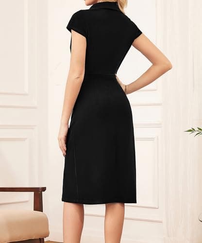 GRACE KARIN Work Dresses for Women 2025 Cap Sleeve Business Formal Midi Bodycon Button Office Church Outfits with Pocket Black 12 - Thumbnail 3