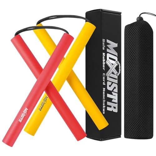 MOXIISTR Safe Foam Rubber Cord Nunchakus Upgraded for Beginners Practice and Training 2 Pack (Yellow-Red)