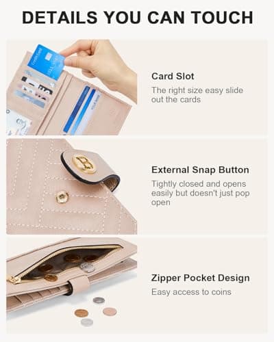 BOSTANTEN Slim Wallet Women Leather RFID Blocking Credit Card Holder Bifold Thin Wallet with Zipper Pocket Pink - Thumbnail 3
