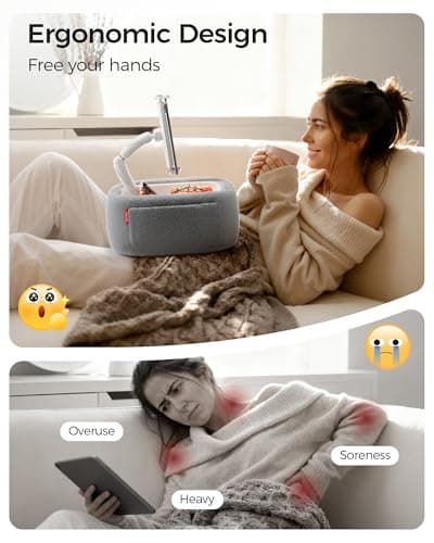 LULULOOK Tablet Pillow Stand, Compatible with iPad, iPhone and 4.7-14.6”Tablet, 360° Adjustable Kindle Pillow Stand for Bed with Ultra Fluffy Fabric & Snack Bowl (Fluffy Gray​) - Thumbnail 3