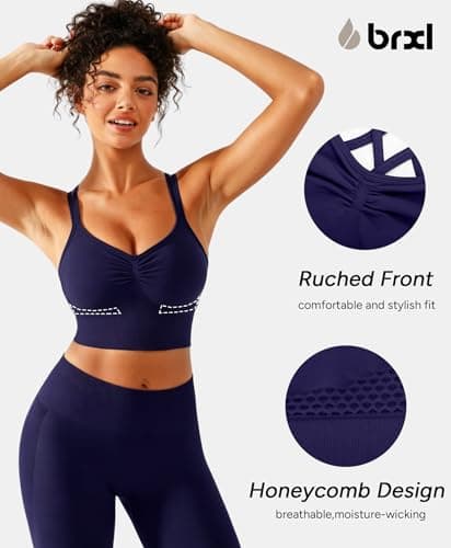 BRXL Womens Sports Bras Low Impact Strappy Sports Bra Longline Padded Sports Bras Blue Yoga Workout Sports Bra Blue M - Thumbnail 4