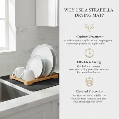 STRABELLA Dish Drying Mat Super Absorbent – 16" x 12" Coffee Mat for Countertops – Non-Slip Drying Mat for Kitchen Counter – Easy to Clean Water Absorbent Mat – Quick Dry Dish Drying Mats (Black) - Thumbnail 5
