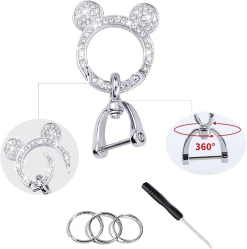 XUPEIXUN Bling Keychain, Carabiner Keychain with Key Ring, Cute Rhinestone Crystal Key Chain for Women - Thumbnail 2