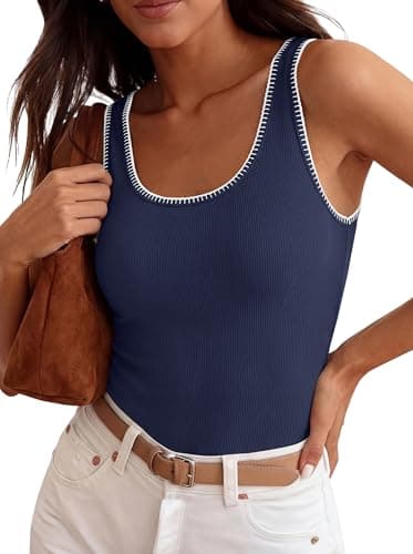 BTFBM Summer Tank Tops for Women 2026 Sleeveless Lightweight Ribbed Knit Shirts Casual Sweater Vest Cute Going Out Top(Navy Blue, XX-Large) - Image 1