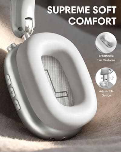 Wentronic Y02 Active Noise Cancelling Headphones, Wireless Over-Ear Bluetooth 5.4 Headphones with Microphone, 60H Playtime, Hi-Res Audio, Big Bass, Foldable Lightweight for Travel Home Office, Silver - Thumbnail 6