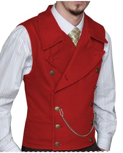 Ceehuteey Mens Suit Suede Double Breasted Vest Classic Groomsmen Wedding Waistcoat Leather Big Lapel(L,Red) - Image 1