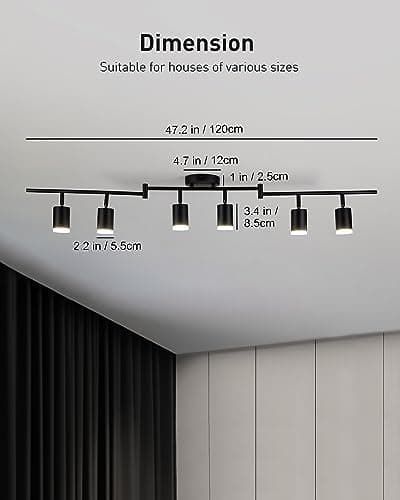 Bojim 6 Light Black Track Lighting Kit, Modern LED Track Lighting Fixtures Ceiling, Flexibly Rotatable LED Light Head with Acrylic Ring, Kitchen Ceiling Track Light (GU10, Bulbs Not Included) - Thumbnail 6