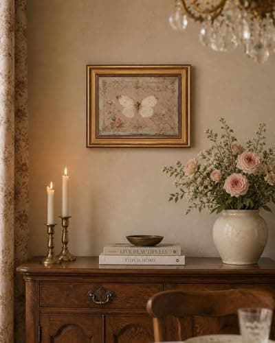 Gold Framed Wall Art, Vintage White Butterfly Canvas Prints, French Country Antique Insect Picture Wall Decor, Neutral Pink Cottagecore Artwork for Living Room Bedroom 9x11 inch - Thumbnail 6