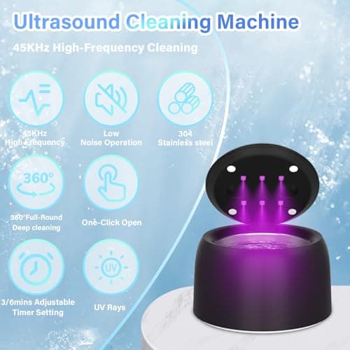 Upgraded Ultrasonic Retainer Cleaner Machine, 45kHz Dental Cleaning for denture Jewelry, Watch Strap, Night Guards, Toothbrush, Mouth Guards, Aligner, Braces,Denture Cleaners Digital Timer, 200ML - Thumbnail 5