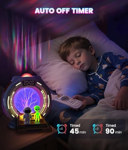 Northern Galaxy Light Projector with Plasma Ball ,Remote Control LED Night Light Aurora Portal Projector with Bluetooth Speaker, White Noise, Timer - for Bedroom ,Kids Room Gifts for Christmas - Thumbnail 4