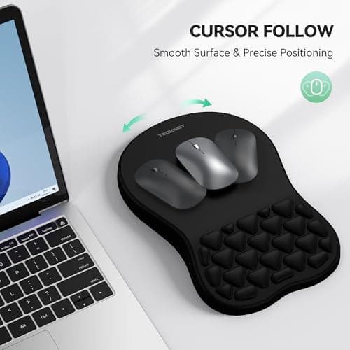 TECKNET Ergonomic Mouse Pad with Wrist Rest, Soft Mousepad with Massage Design, Memory Foam and Non-Slip PU Base for Pain Relief, Gaming Mouse Pad for Desk, Home, Office, 12x8 Inches, Black - Thumbnail 6